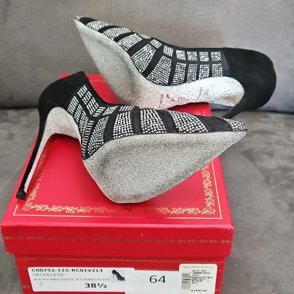 Rene Caovilla 38 1/2 Black/Silver Pumps - Picture 3 of 4